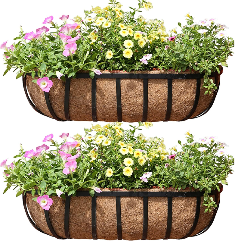 36" Metal Railing Planter Box with Coco Liner - 2 Pack for Outdoor Use |  eBay