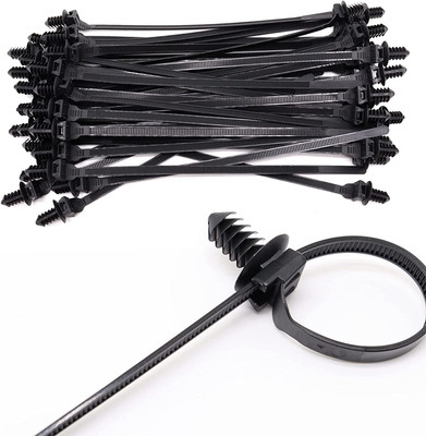 Push Mount Zip Ties, 8 Inch Cable Zip Tie Black Wire Tie with Push Pin Fir Tree 