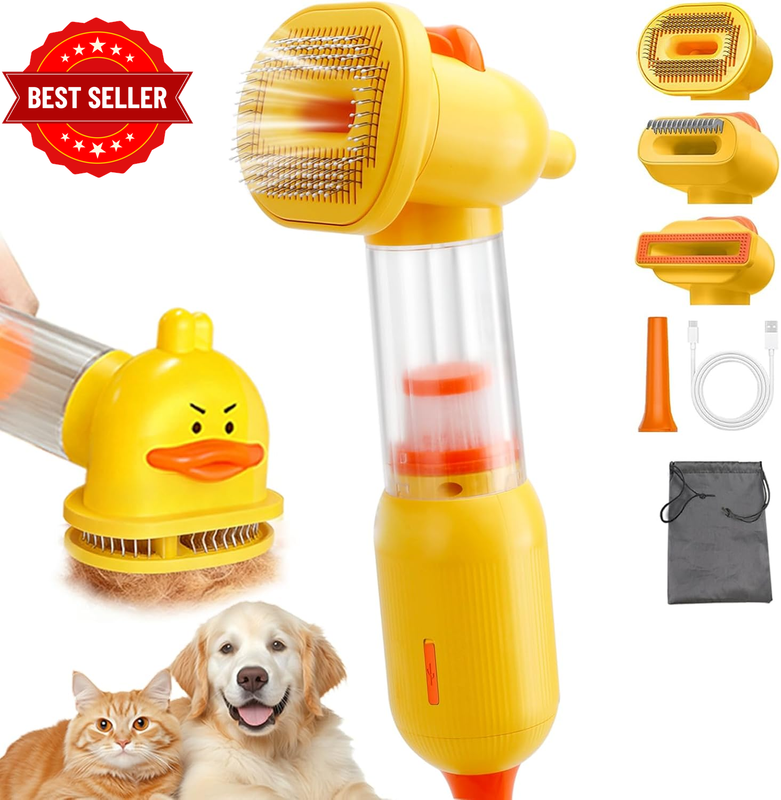 Dog Cat Grooming Vacuum Brush 4 in 1 Portable Deshedding Tool Hand Hold Pet Groo
