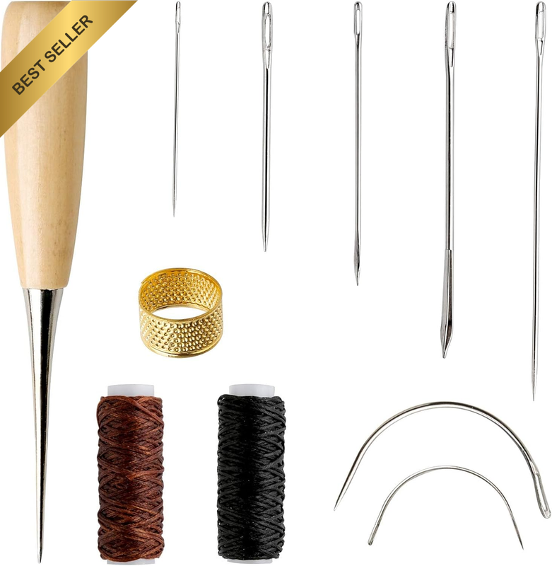 11-Piece Leather Repair Kit with Waxed Thread, Needles, Sewing Tools for Upholst