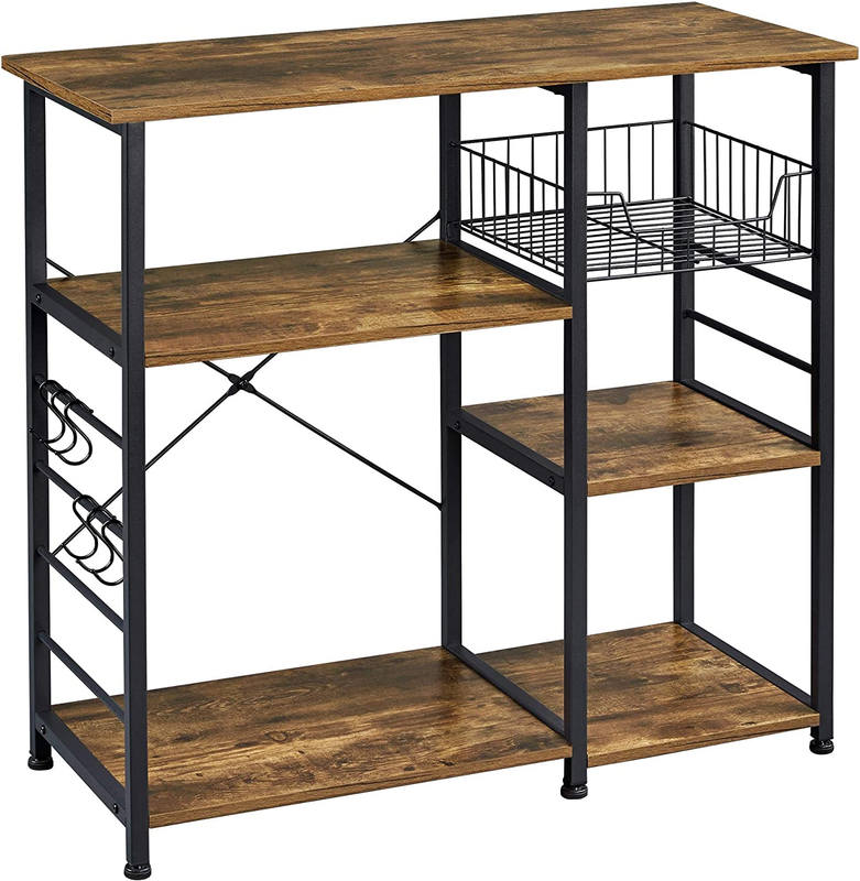 4-Tier Kitchen Baker's Rack, Coffee Bar Microwave Stand Cart with Wire Basket