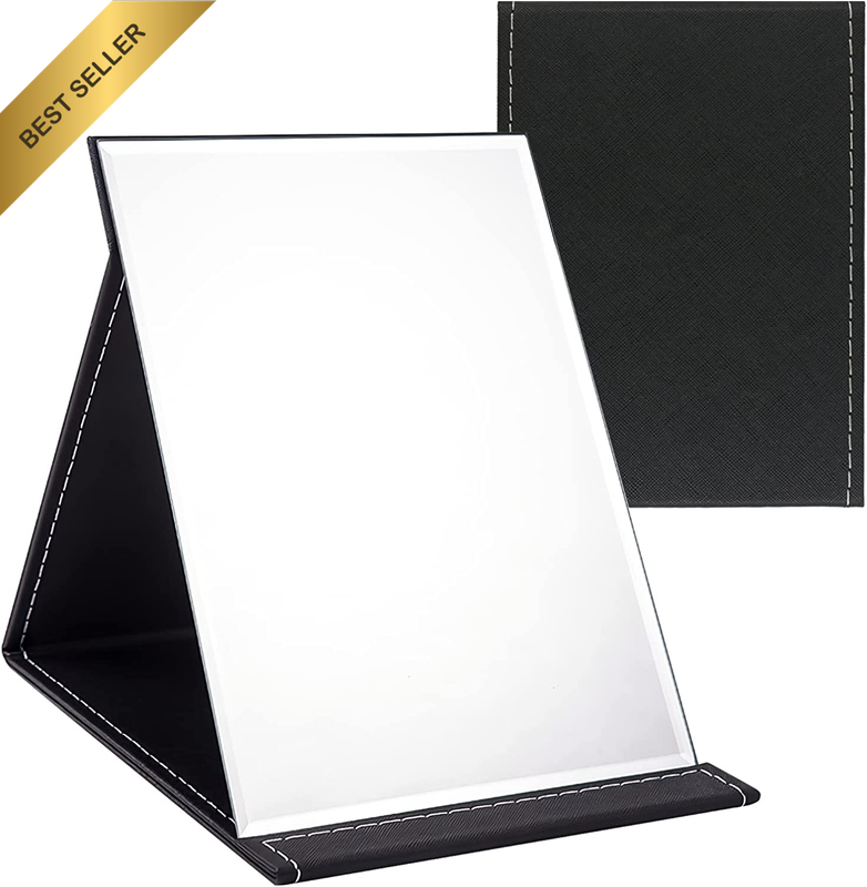 Foldable Makeup Mirror 21X15CM HD Portable PU Leather Travel