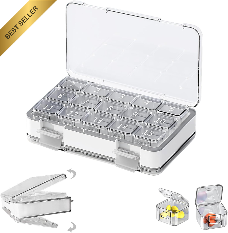 Monthly Pill Organizer Double Layer,30 Day Pill Container, Portable Travel Medic