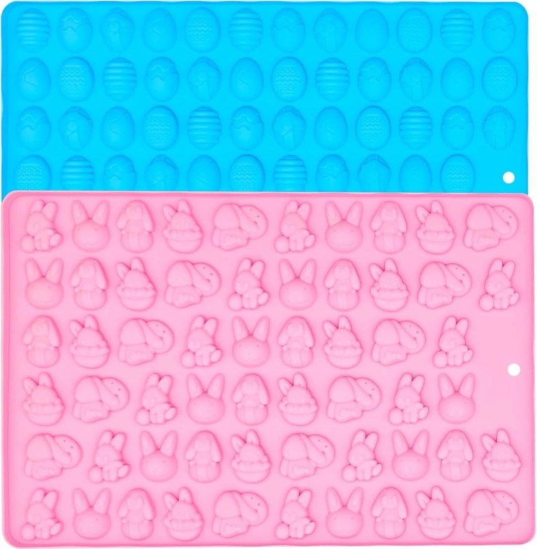 2 Pack Easter Egg and Bunny Chocolate Molds, Reusable Silicone Baking Molds for