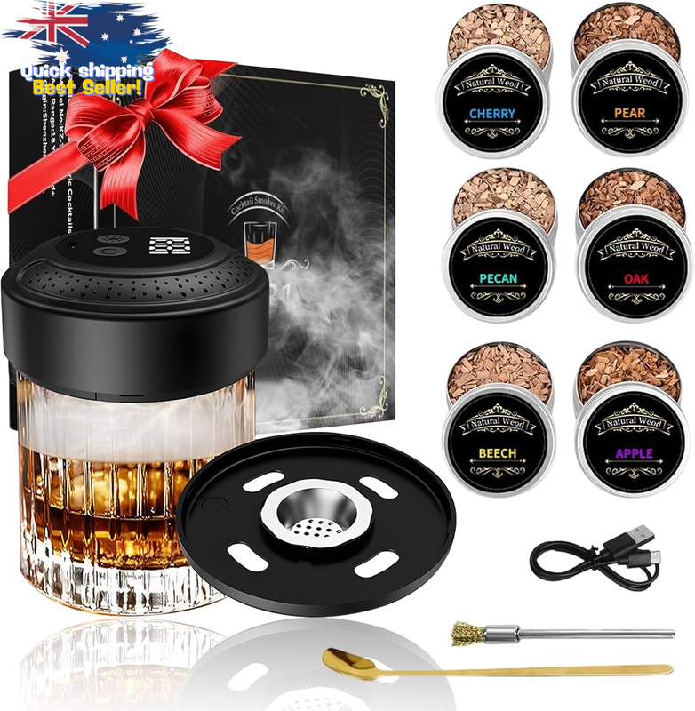 Electric Whiskey Smoker Kit with Lighter & 6 Wood Chips - Bourbon Gift Set