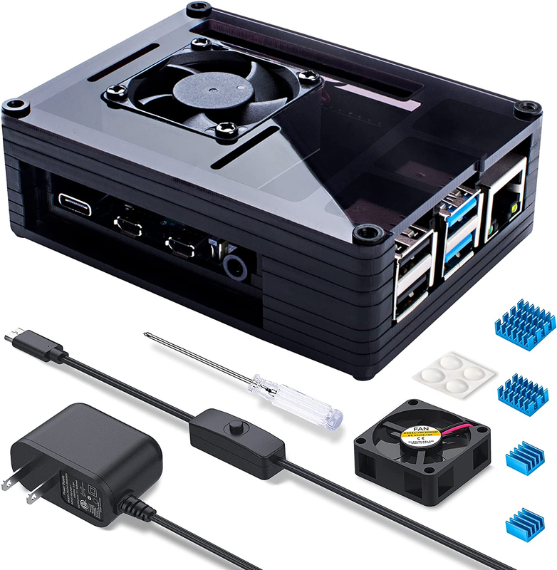 4 B+ Case With Fan Cooling Pi 4b Case With 5v 3a Usb-c Power Supply