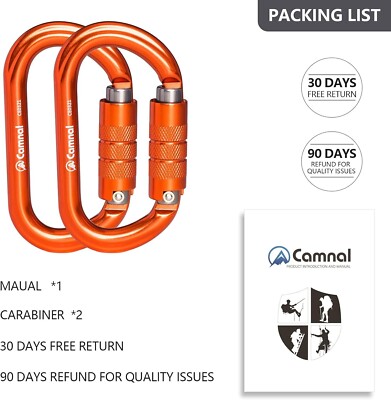 Camnal Oval-Shape Screw Locking Climbing Carabiner  25 kN 5620 LB UIAA Cert Alum