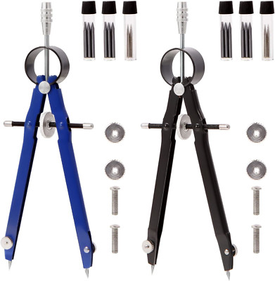 2pcs Compass for Geometry, Professional Drawing Compass,Metal Compass, Circle &