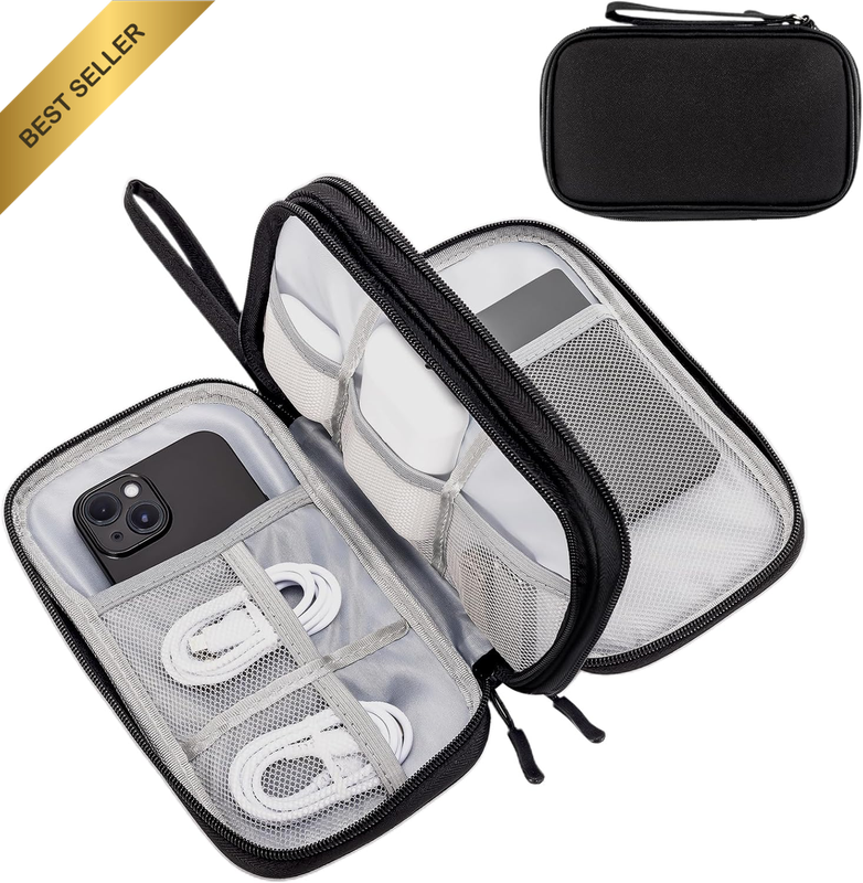 Black Electronic Organizer Case for Cables, Charger, Power Bank, Accessories