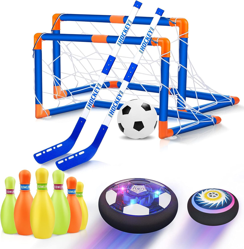 Hover Soccer Ball for Kids, 4-In-1 Hover Hockey Bowling Set,