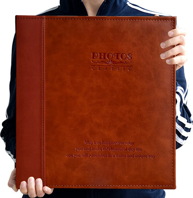 ZOVIEW Magnetic Self-Stick Page Photo Album, Family Leather Red Brown