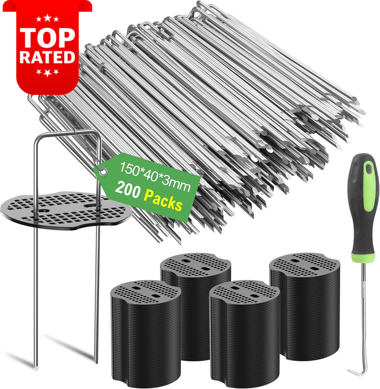 200PCS 15cm Heavy Duty Garden Stakes Galvanized Steel Pins Landscape Support