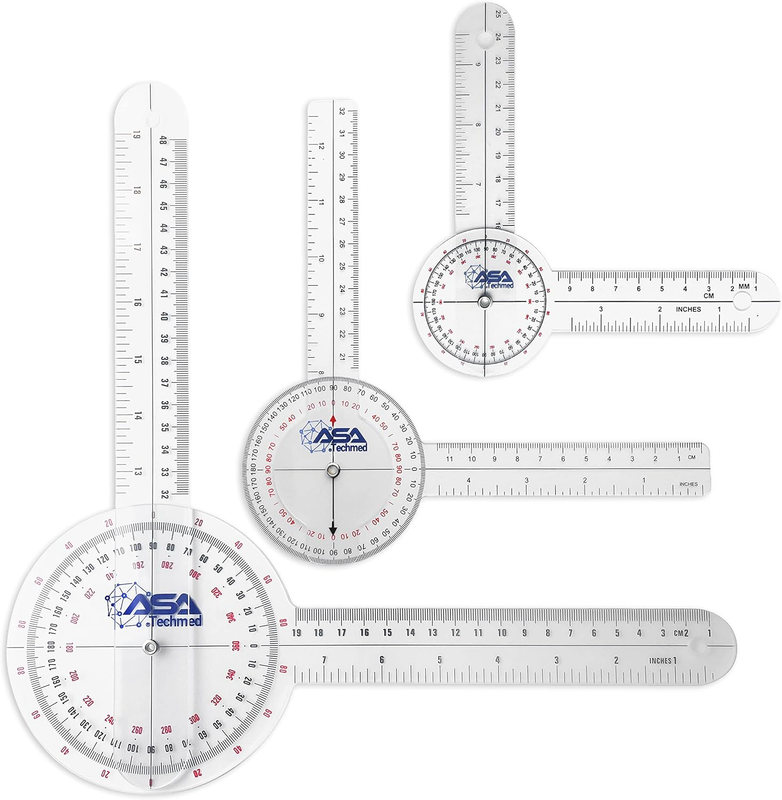 3 Pcs Goniometer Set, 12, 8, 6 Inch Medical Spinal Goniometer Angle Protractor Angle Ruler
