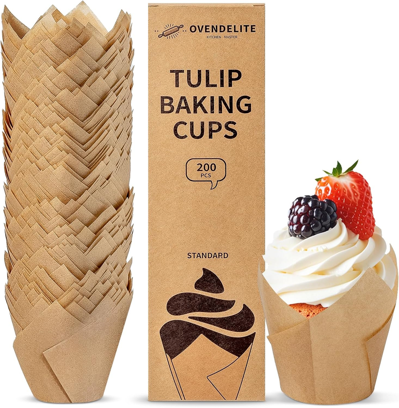 Tulip Cupcake Liners Natural 200PCS - Unbleached Parchment Muffin Liners, Non-Fa