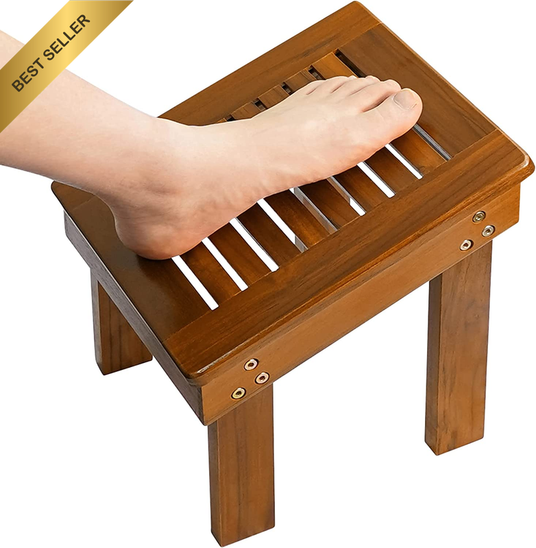Teak Wood Shower Foot Stool for Shaving Legs, Sturdy Shower Foot Rest for Shower