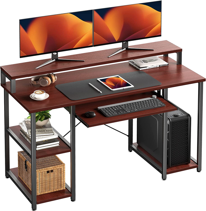 Computer Desk with Storage Shelves, 47 Inch Home Office Desk with Monitor Stand,