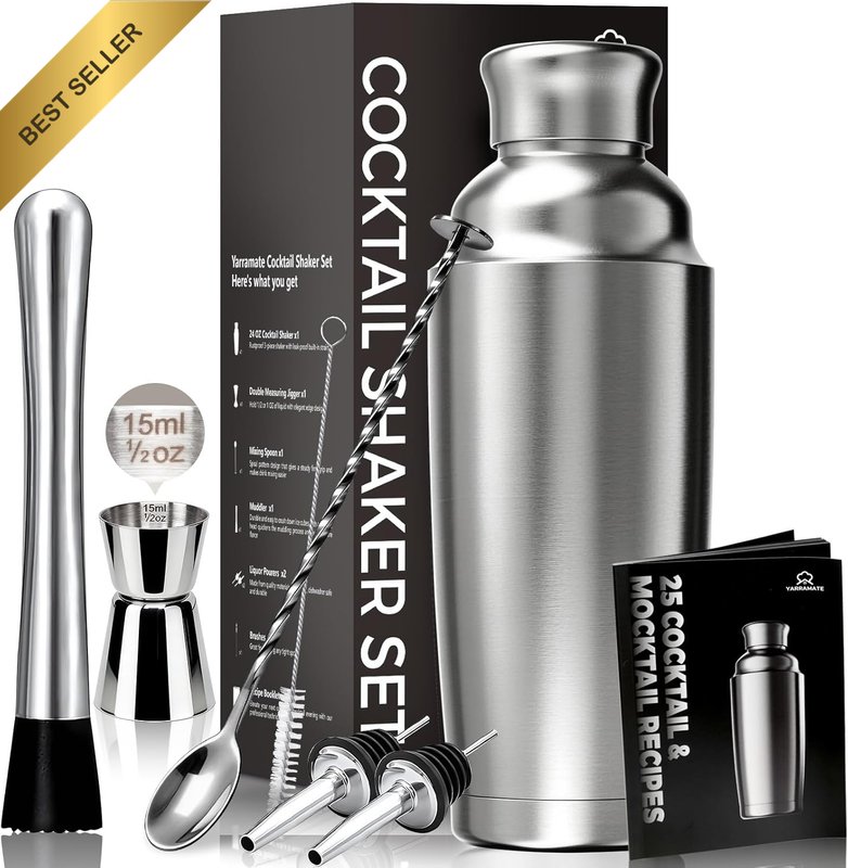 8-Pcs 24 Oz Cocktail Shaker Set with Built-In Strainer, Premium Vacuum Insulated