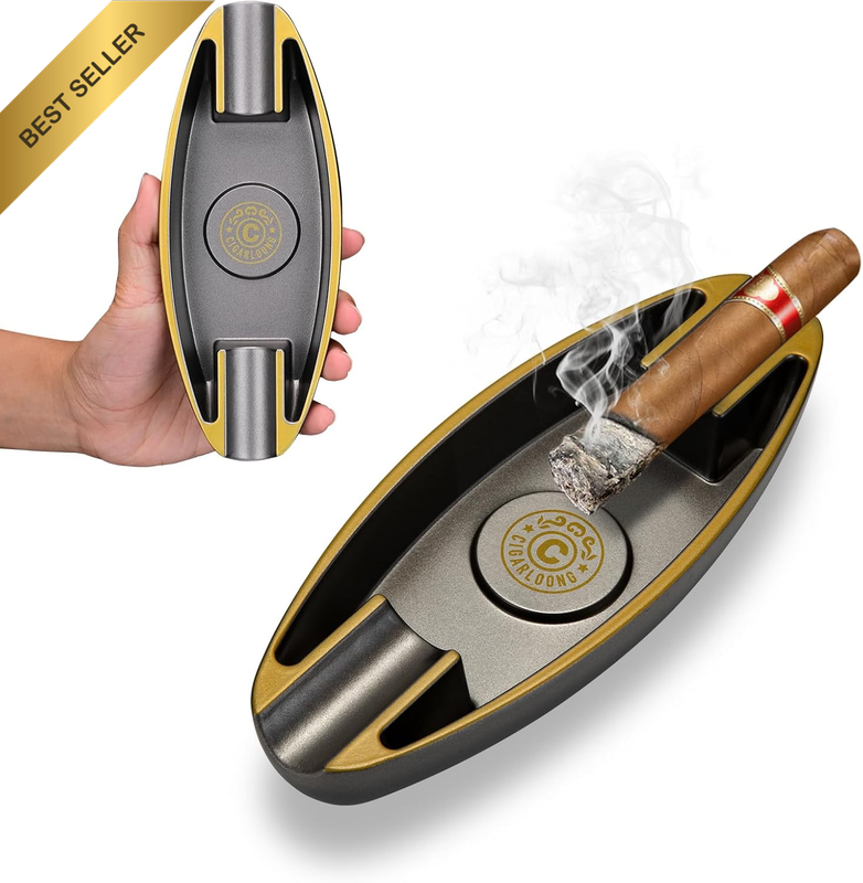 Outdoor Cigar Ashtray Resin Portable 2 Holders Home Patio Travel Black