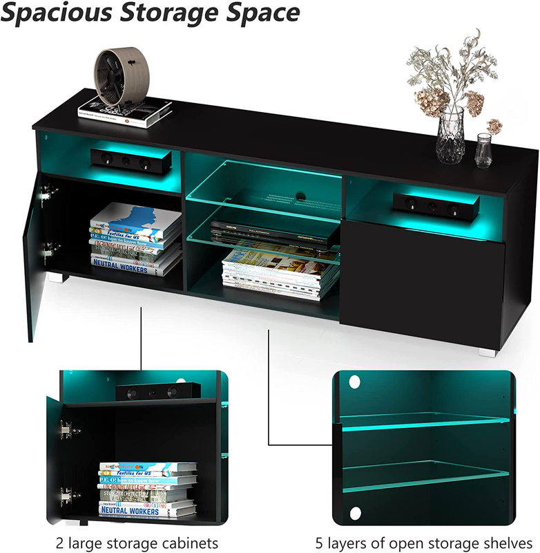 LED TV Stand for TV, Modern TV Stand with LED Lights and High Glossy Cabinets, G