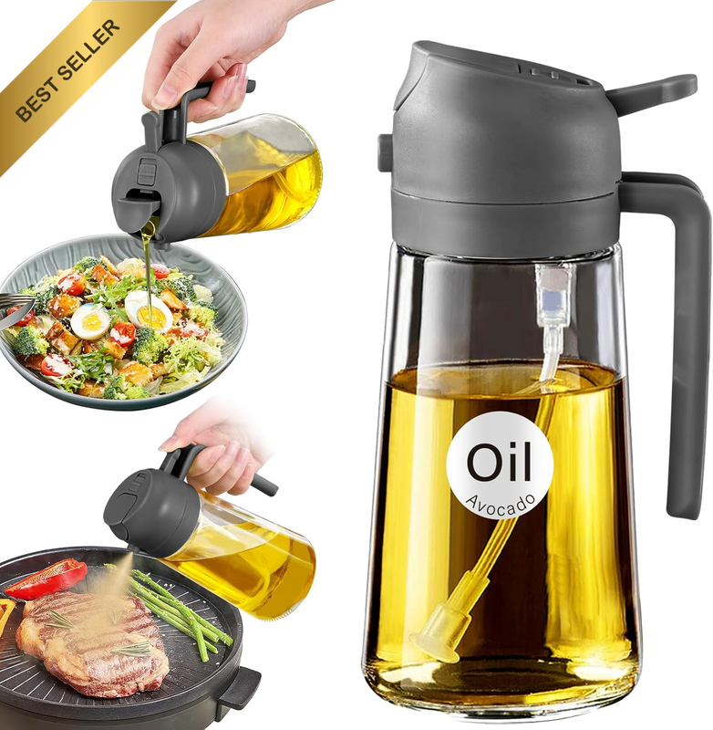 2-In-1 Olive Oil Sprayer Glass Bottle Dispenser, 16Oz/470Ml Capacity, Premium No