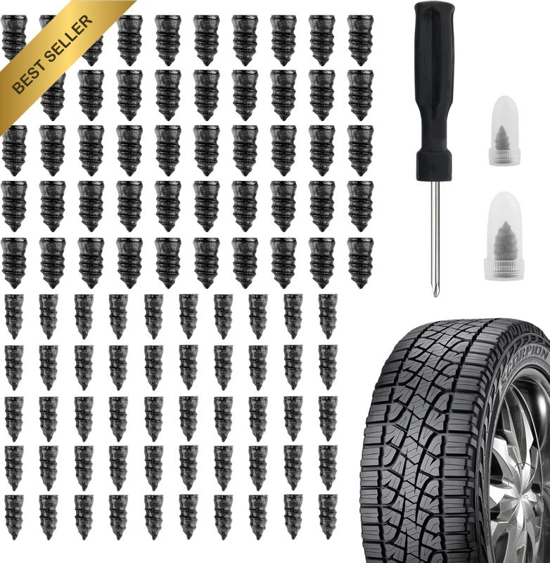 100PCS Tire Repair Rubber Nails, Car Tire Plug Kit Includes 2 Sizes, Fast & Easy