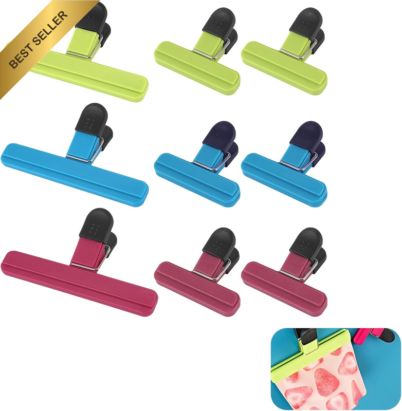 Comprehensive 9-Pack Large Food Bag Clips with Assorted Sizes High-Quality PVC a