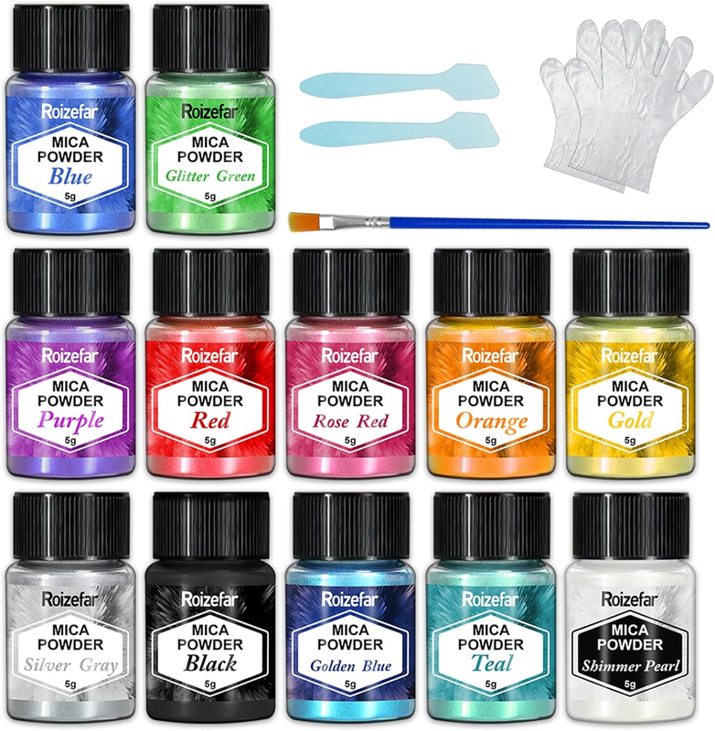 Mica Powder - 12 Colors x 5 g Pearlescent Resin Color Pigment - Glitter Mica Pow
