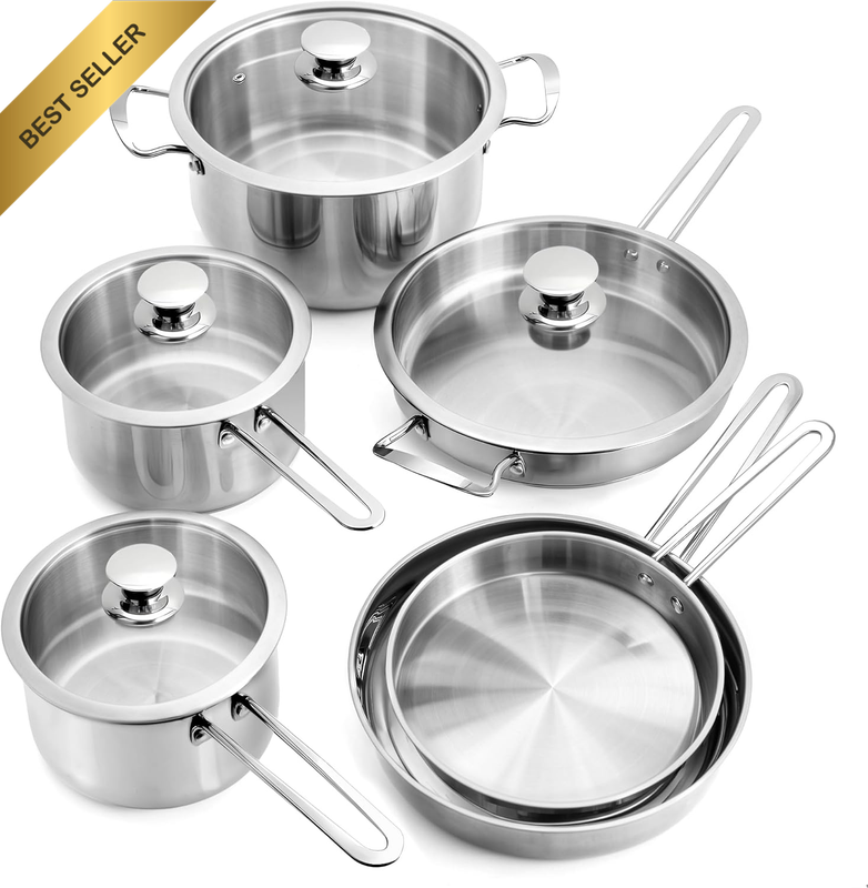 10-Pc Stainless Steel Cookware Set Induction Pots Pans Skillet Steamer