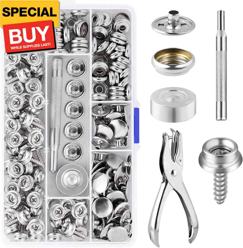 150 PCS Canvas Snap Kit with 2 Pcs Setting Tool, Marine Grade Stainless Steel 3/8