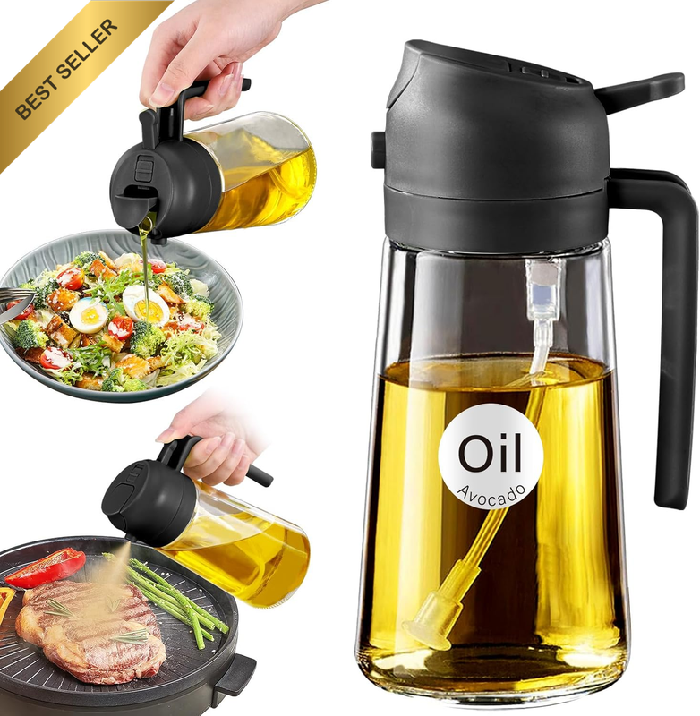16Oz/470Ml Glass Olive Oil Sprayer for Cooking with Stickers, 2 in 1 Oil Dispens