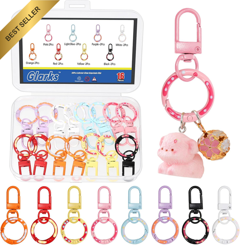 16Pcs 13 X 34 X 25Mm Alloy Lobster Claw Clasps with O Rings Kit, 8 Colors Lanyar