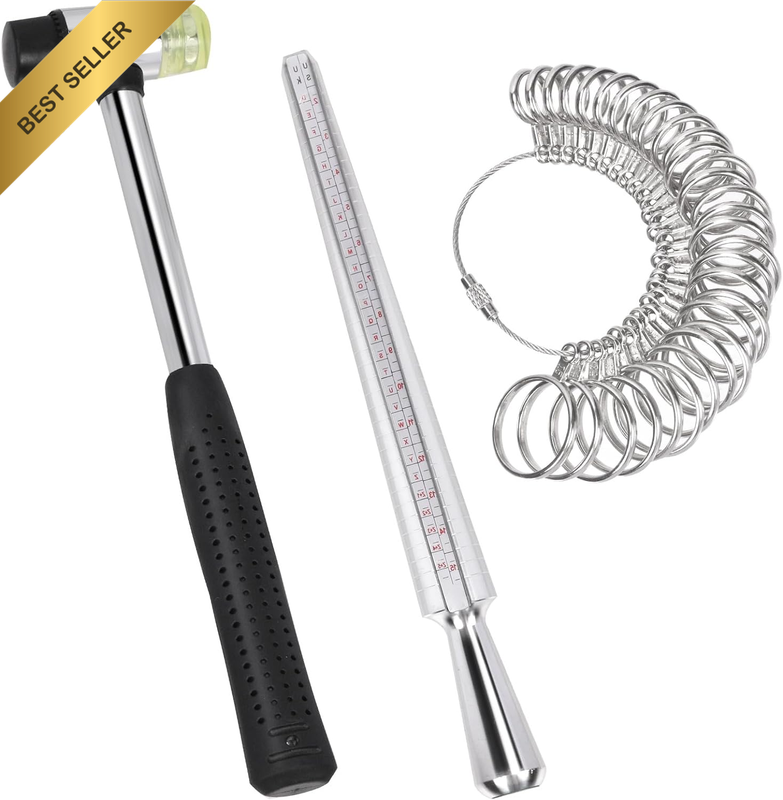 3Pcs Ring Sizer Measuring Tool Set Including Ring Mandrel Metal Ring Sizer Gauge