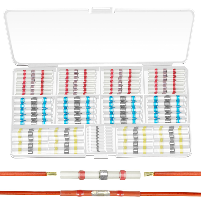 210PCS Solder Seal Wire Connectors Kit, Heat Shrink Butt Terminals, Butt Splice