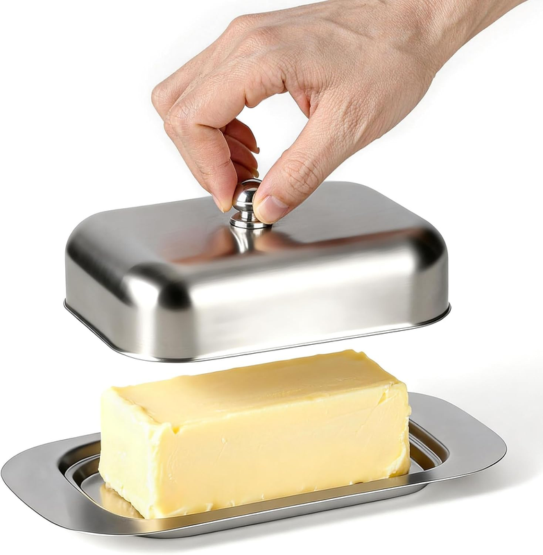 Stainless Steel Butter Dish with Lid and Handle, 7.5