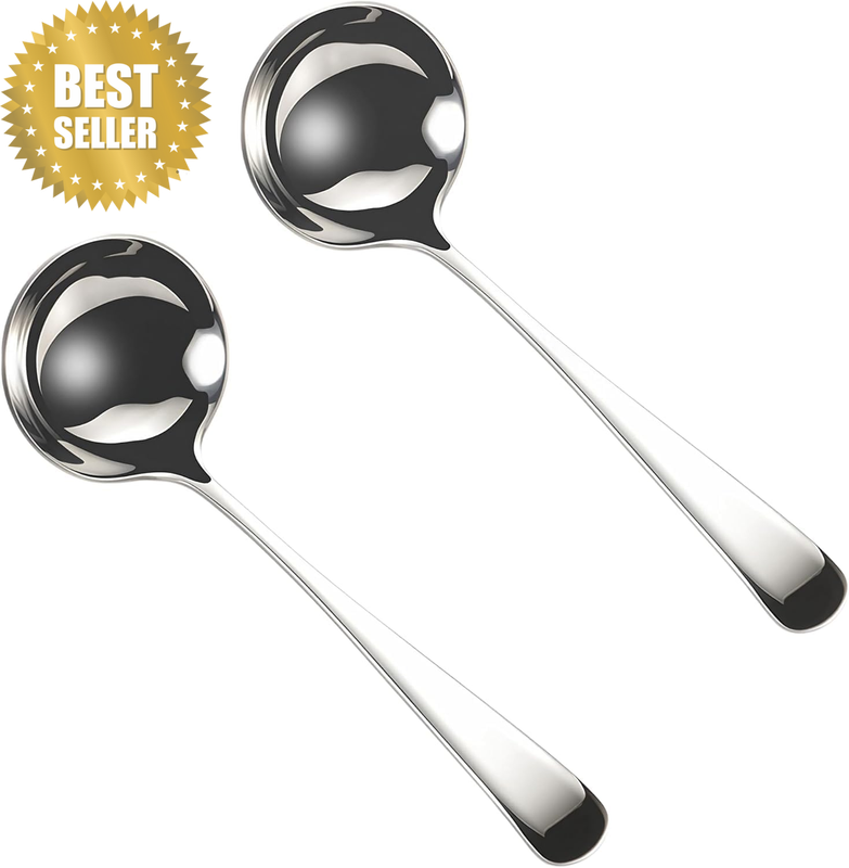 Small Soup,Sauce,Gravy Soup Spoon Ladles,2 Pack SUS 304 Non-Magnetic Stainless S
