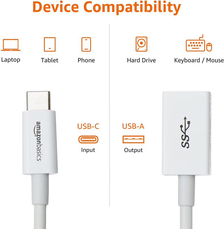 USB Type-C to USB 3.1 Gen1 Female Adapter Cable - White