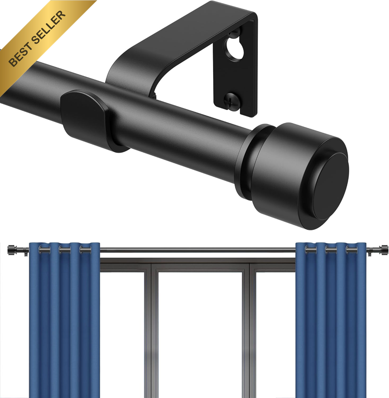 Black Curtain Rod 482cm Adjustable Heavy Duty Modern Finials for Large Window
