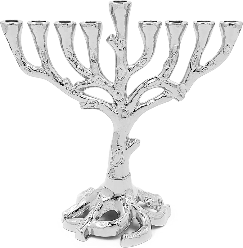 Hanukkah Menorah Tree of Life Mini, Nickel Finish for Chanukah, Fits Most Standa