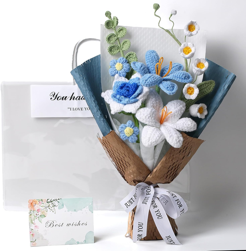 Crochet Flowers Bouquet - Hand Knitted Rose Crochet Flower Bouquet for Home Deco