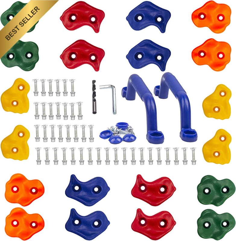20Pc Kids Climbing Holds Set with 2 Grips Rock Wall Kit Indoor Outdoor Use
