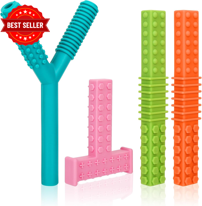 Sensory Chew Toys for Autism & ADHD - 4-Pack Silicone Chew Tubes for Kids & Adul