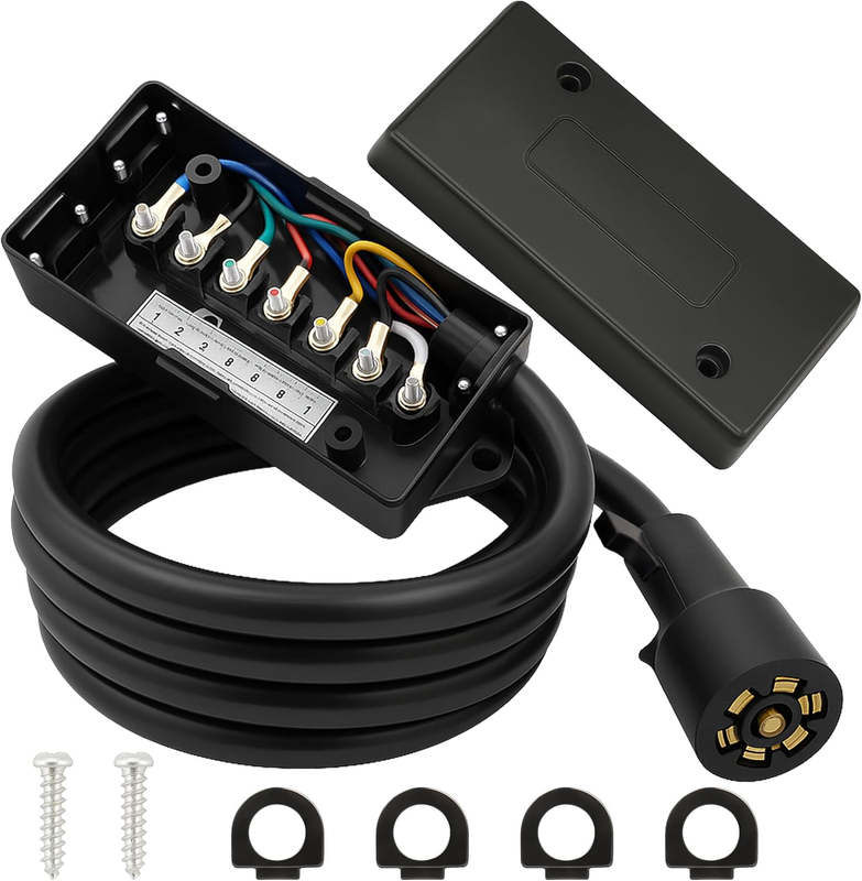 Heavy Duty Weatherproof Corrosion Resistant 7-Way 8Ft Trailer Wiring Plug Cord w