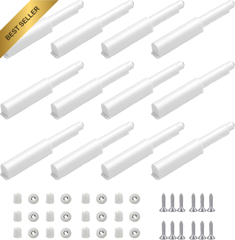12-Pack Magnetic Push-To-Open Cabinet Latches, Soft-Close Damper Buffer Door Cat