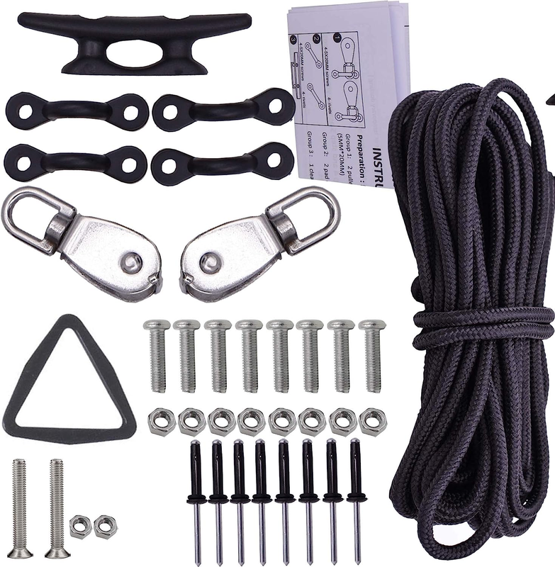 Canoes Anchor Trolley Kit System W/ Pulleys Pad Eye Cleats Ring 30 Feet Of