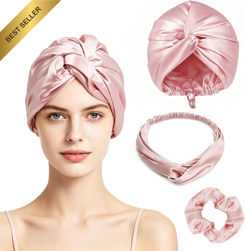 Hair Bonnet for Sleeping, Adjustable Silk Satin Hair Cap Elastic Turban Scrunchi