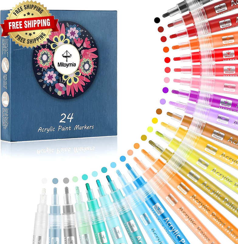 Acrylic Paint Pens for Rock Painting Kit, Set of 24 Vibrant Colors Paint Marker
