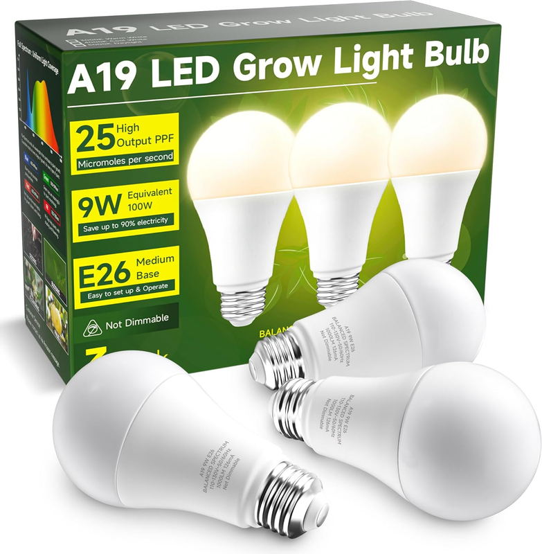 Grow Light Bulbs, A19 Grow Light Bulb, Full Spectrum Light Bulb, Plant Light Bul