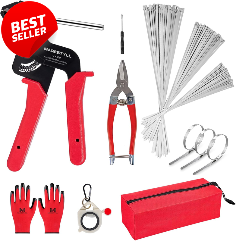 Metal Zip Tie Gun Set 150pcs Stainless Steel Heavy Duty Fence Tool - US