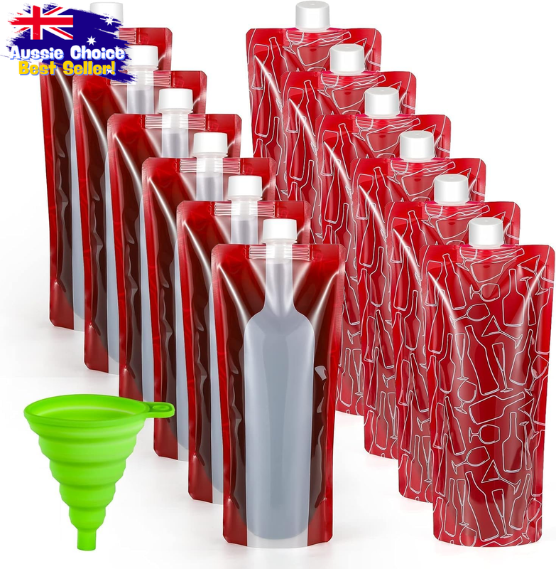 Foldable Wine Bag 12 Pack, Portable Leak Proof Flask Holder for Travel, Camping