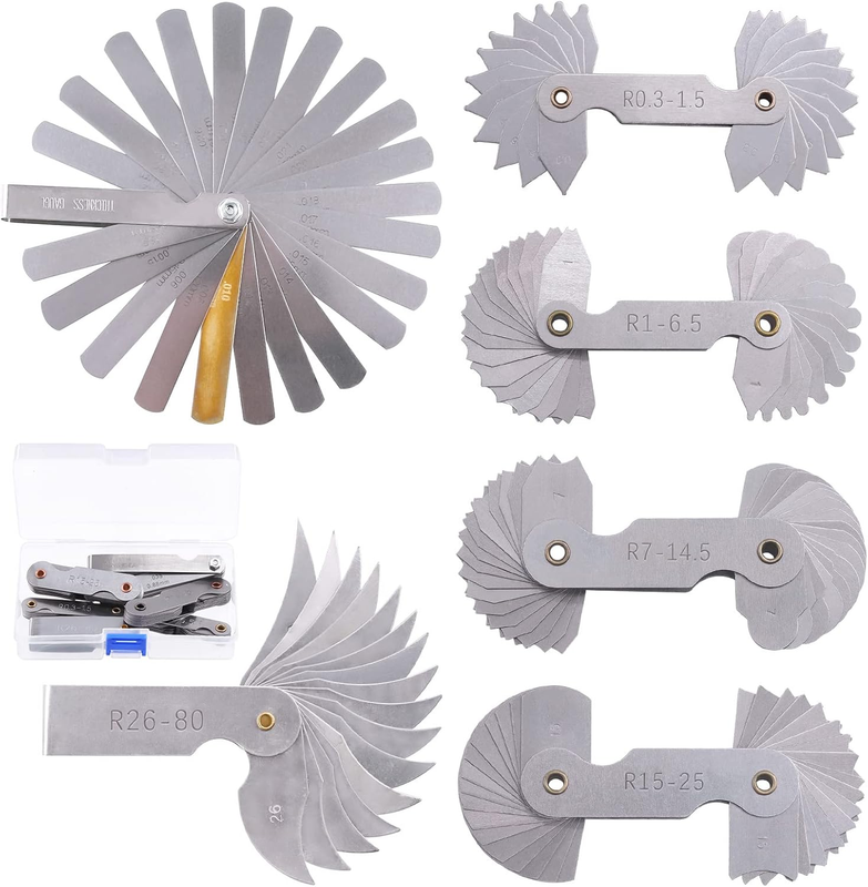 6Pcs 5 Sizes R0.3-1.5/ R1-6.5/ R7-14.5/ R15-25/ R26-80 Stainless Steel Radius Ga